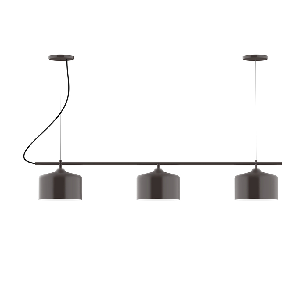 3-Light Linear Axis Chandelier with Polished Copper Fabric Cord, Architectural Bronze