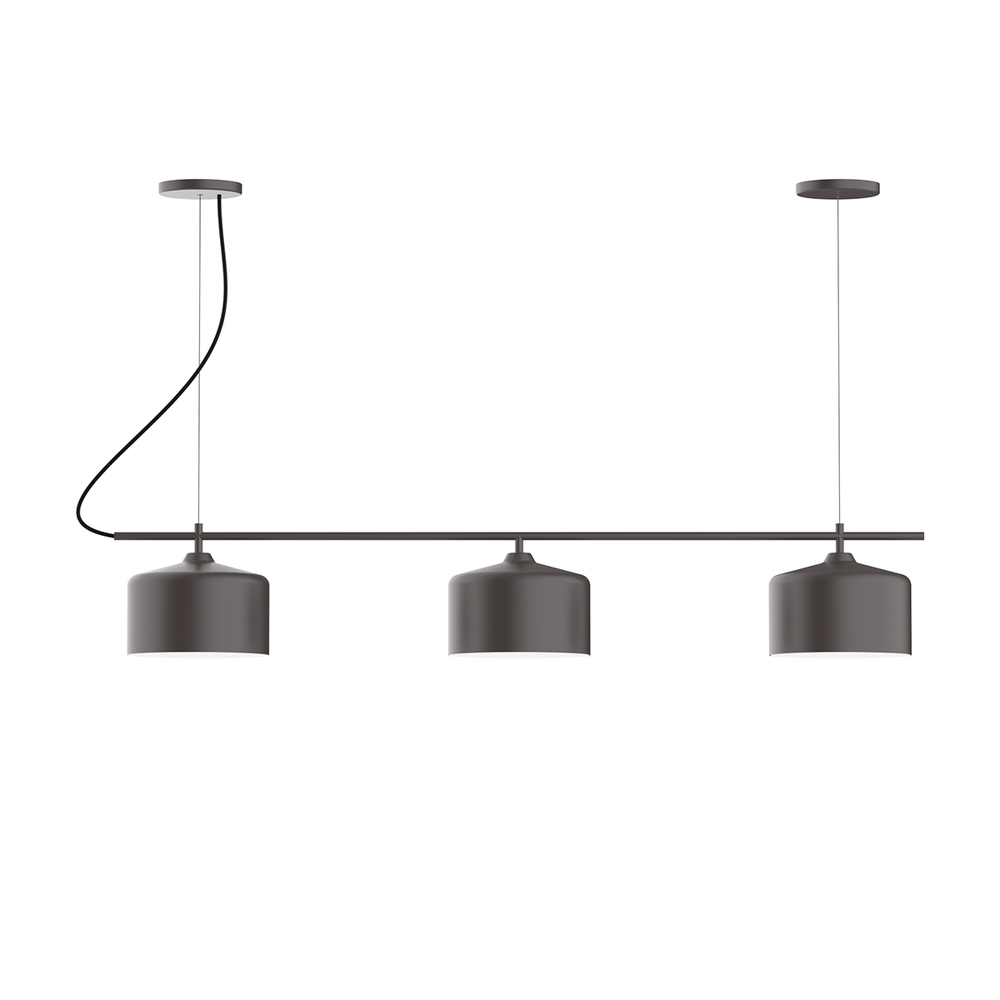 3-Light Linear Axis Chandelier with Neutral Argyle Fabric Cord, Bronze Matte