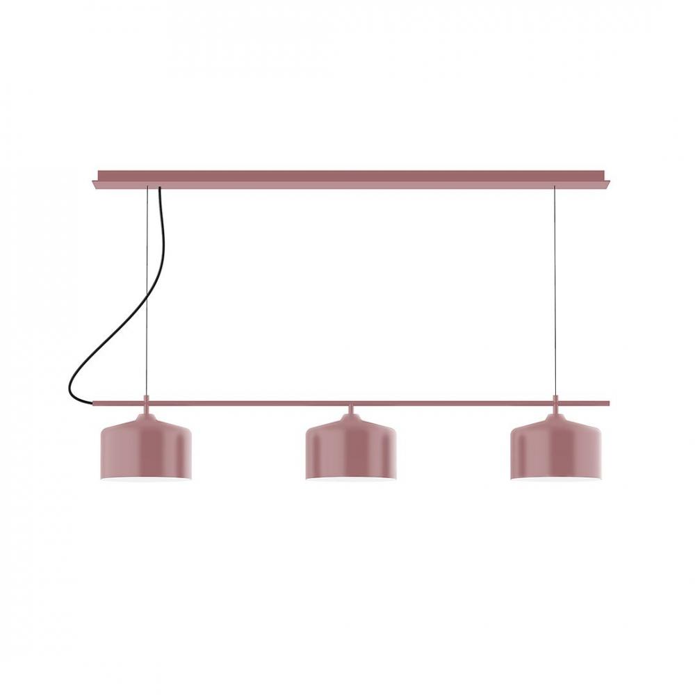 3-Light Linear Arcade LED Chandelier with Red and White Zigzag Fabric Cord, Fern Green