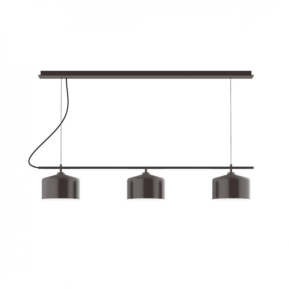 3-Light Linear Arcade LED Chandelier with Neutral Argyle Fabric Cord, Barn Red