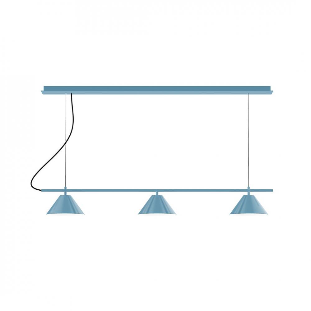 3-Light Linear Axis LED Chandelier with Brown and Ivory Houndstooth Fabric Cord, Ivory