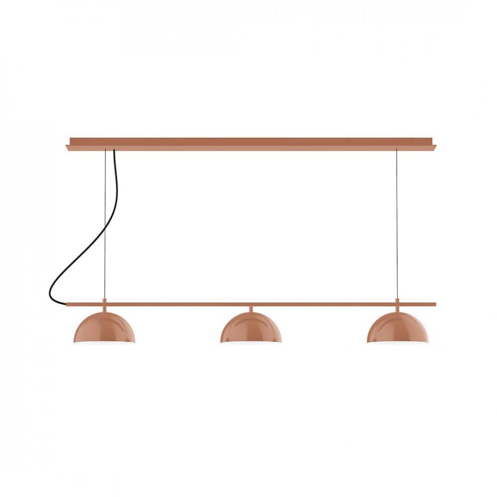 3-Light Linear Axis LED Chandelier with Red and White Zigzag Fabric Cord, Bright Yellow