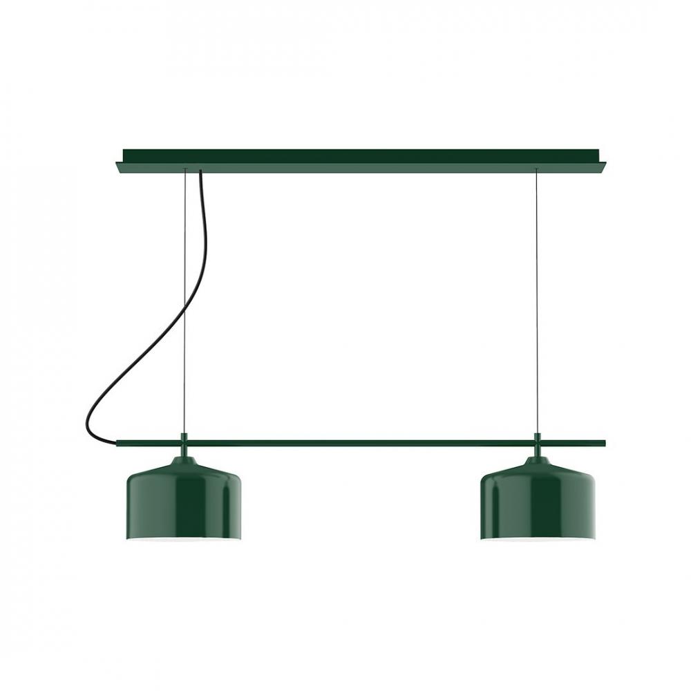 3-Light Linear Nest LED Chandelier with Ivory Fabric Cord, Forest Green