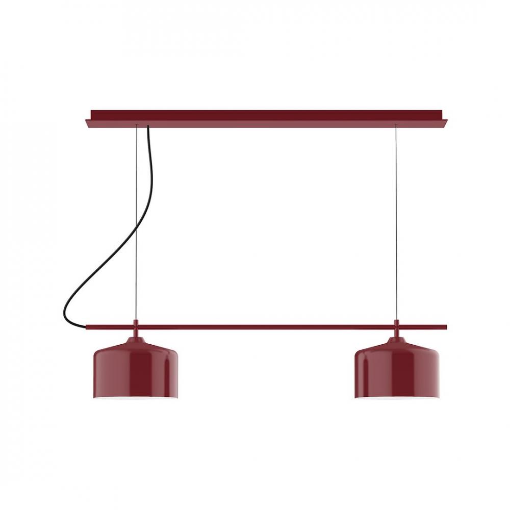 3-Light Linear Nest LED Chandelier with Neutral Argyle Fabric Cord, Barn Red