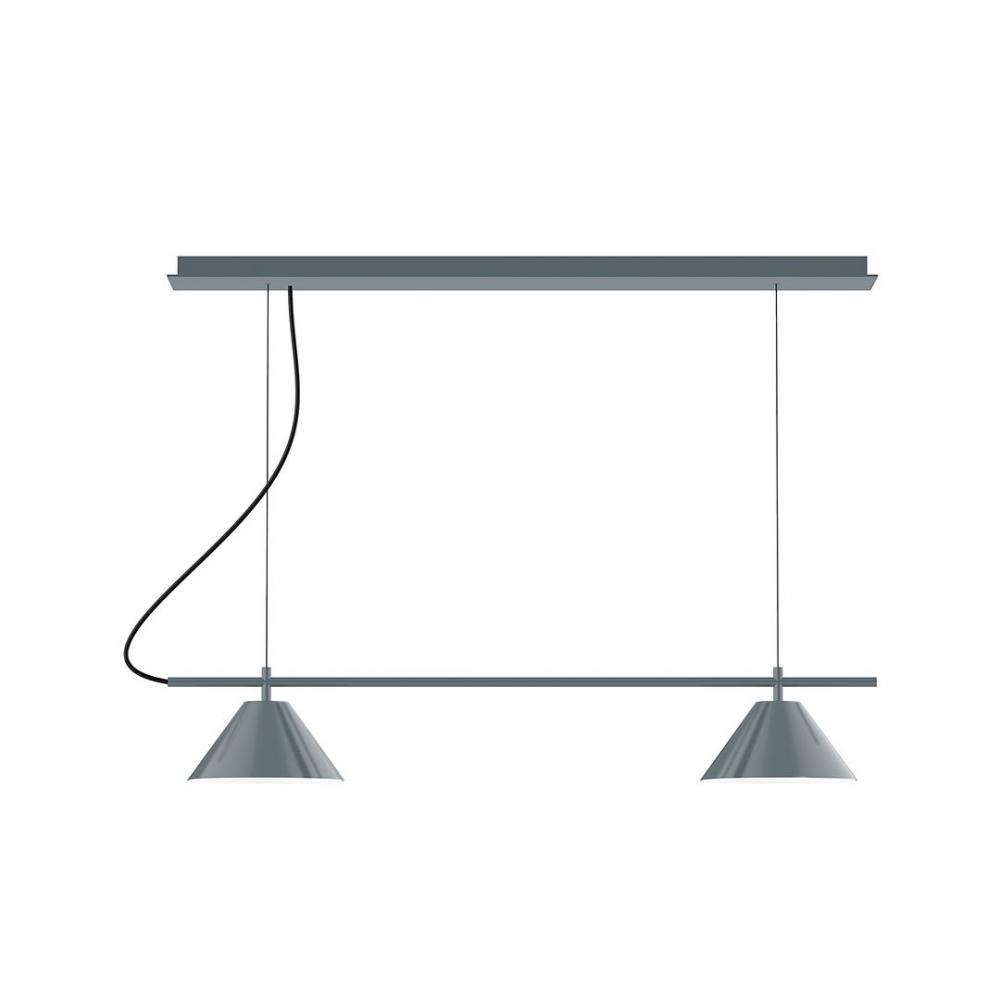 2-Light Linear Nest LED Chandelier with Ivory Fabric Cord, Slate Gray