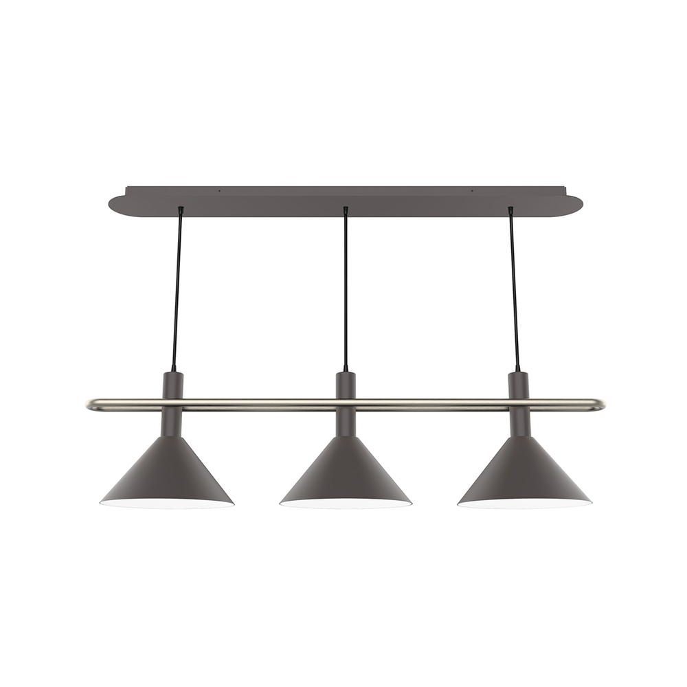 2-Lt Raceway Linear Chandelier w/ Neutral Argyle Fabric Cord, Bronze Matte w/ Brushed Nickel accents