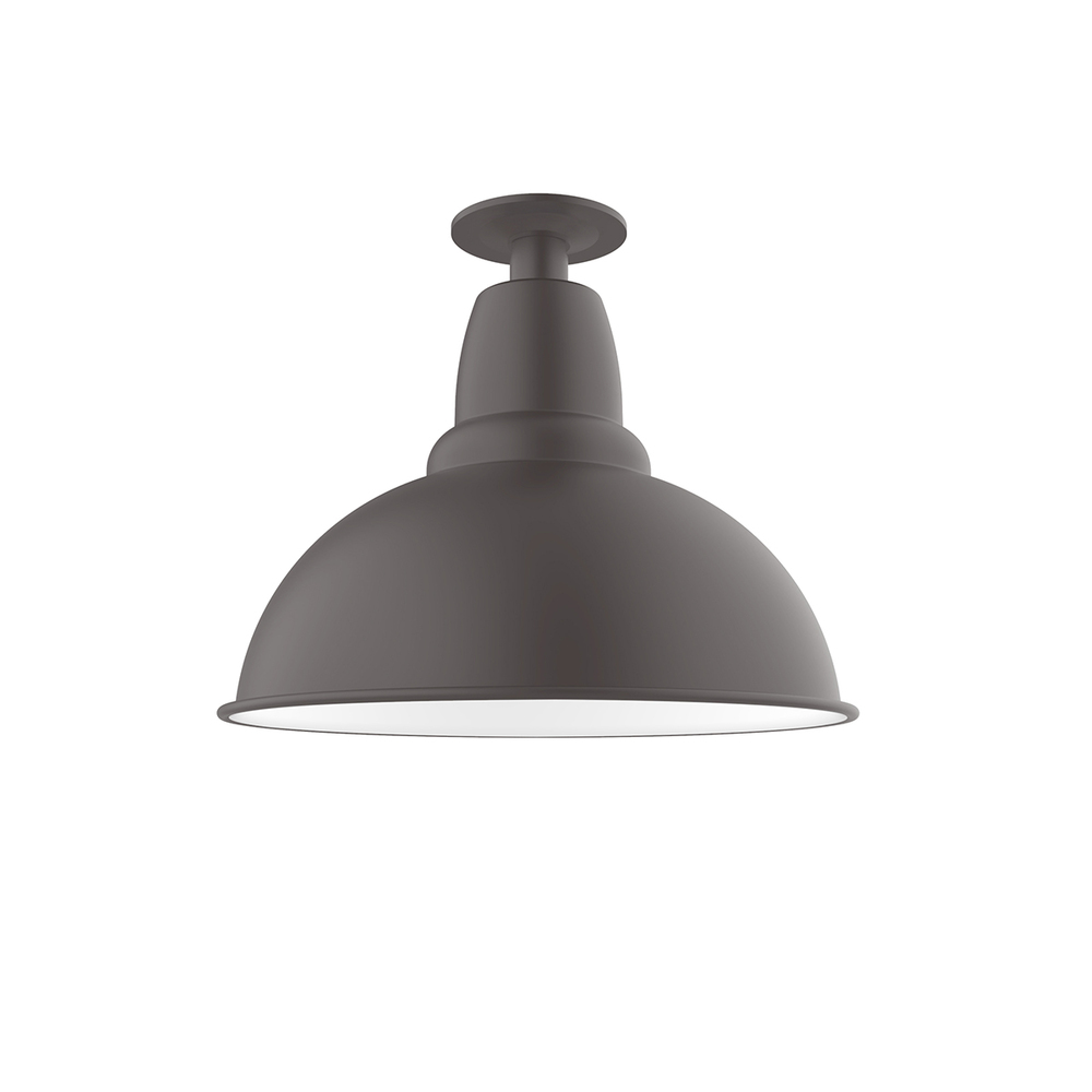 14" Cafe Flush Mount Light with Frosted Glass and cast guard in Bronze Matte