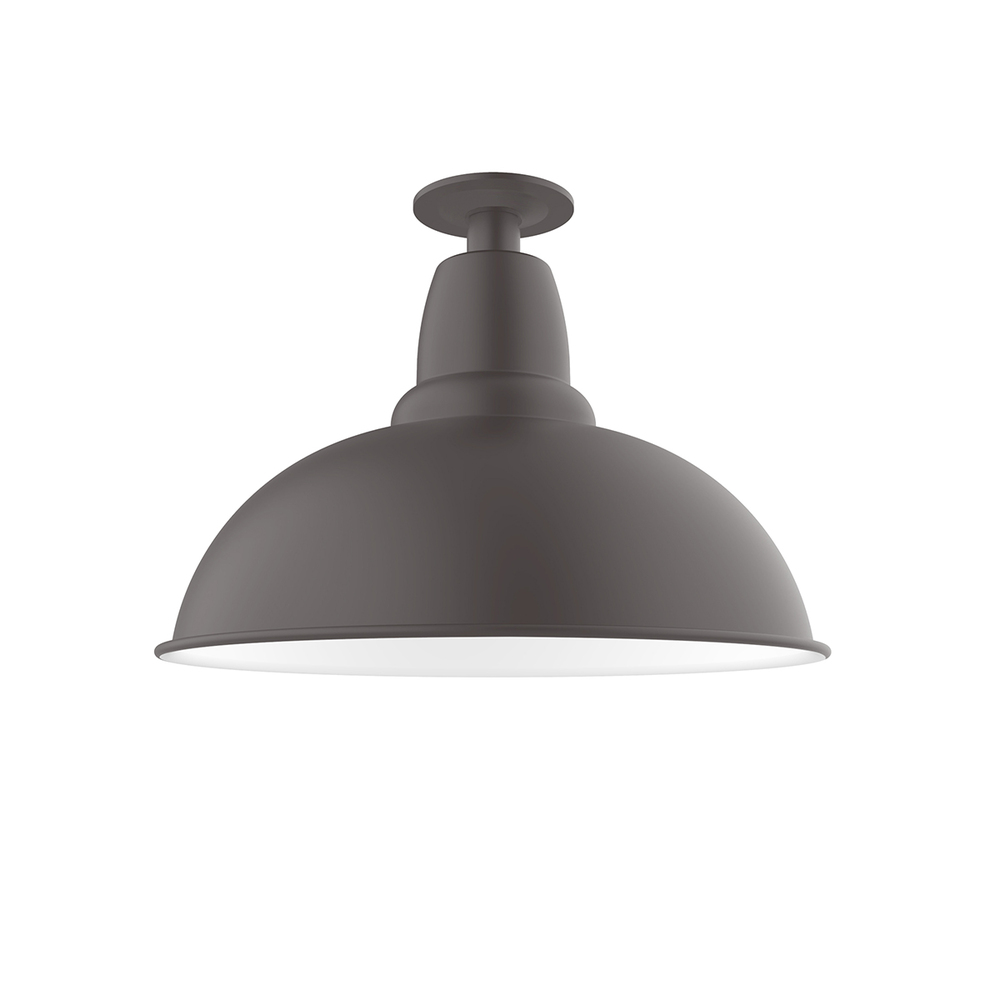 16" Cafe Flush Mount Light with clear glass and cast guard in Bronze Matte