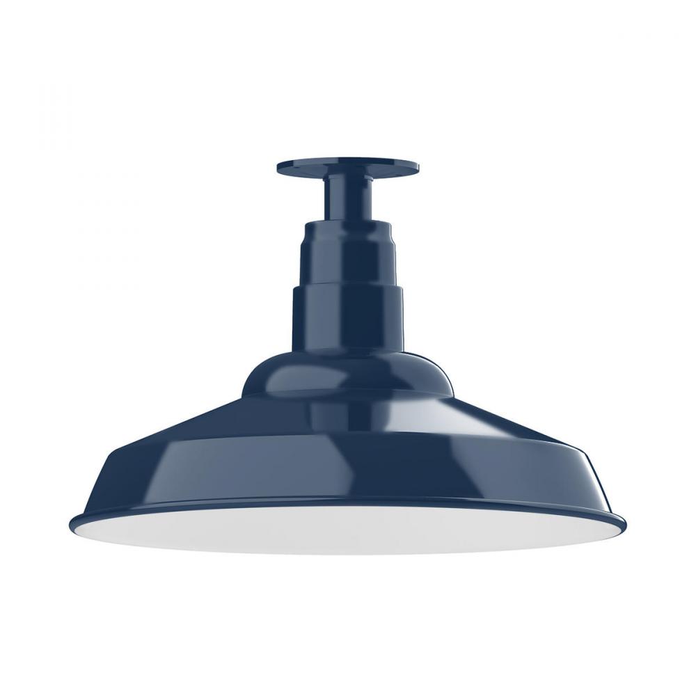 16" Warehouse shade, flush mount ceiling light with Frosted Glass and cast guard, Navy