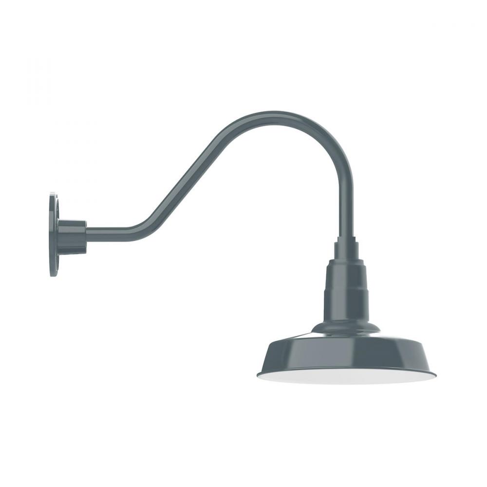10" Warehouse shade, gooseneck wall mount, decorative canopy cover and wire grill, Slate Gray