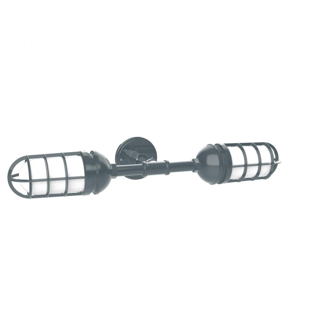 Vaportite, no shade, double wall mount with clear glass and cast guard, Slate Gray