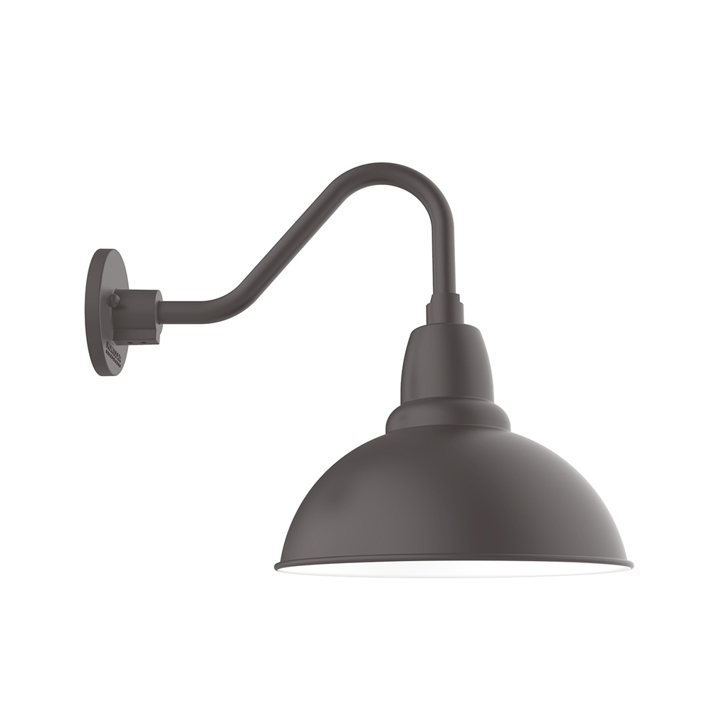 12" Cafe shade, Gooseneck wall mount with Frosted Glass and cast guard, Bronze Matte