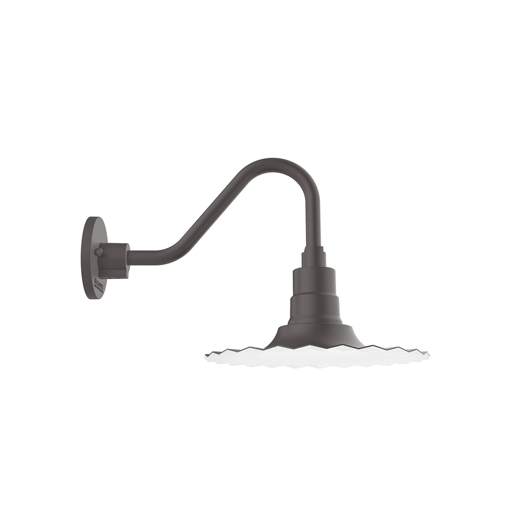 12" Radial shade, Gooseneck wall mount with clear glass and cast guard, Bronze Matte