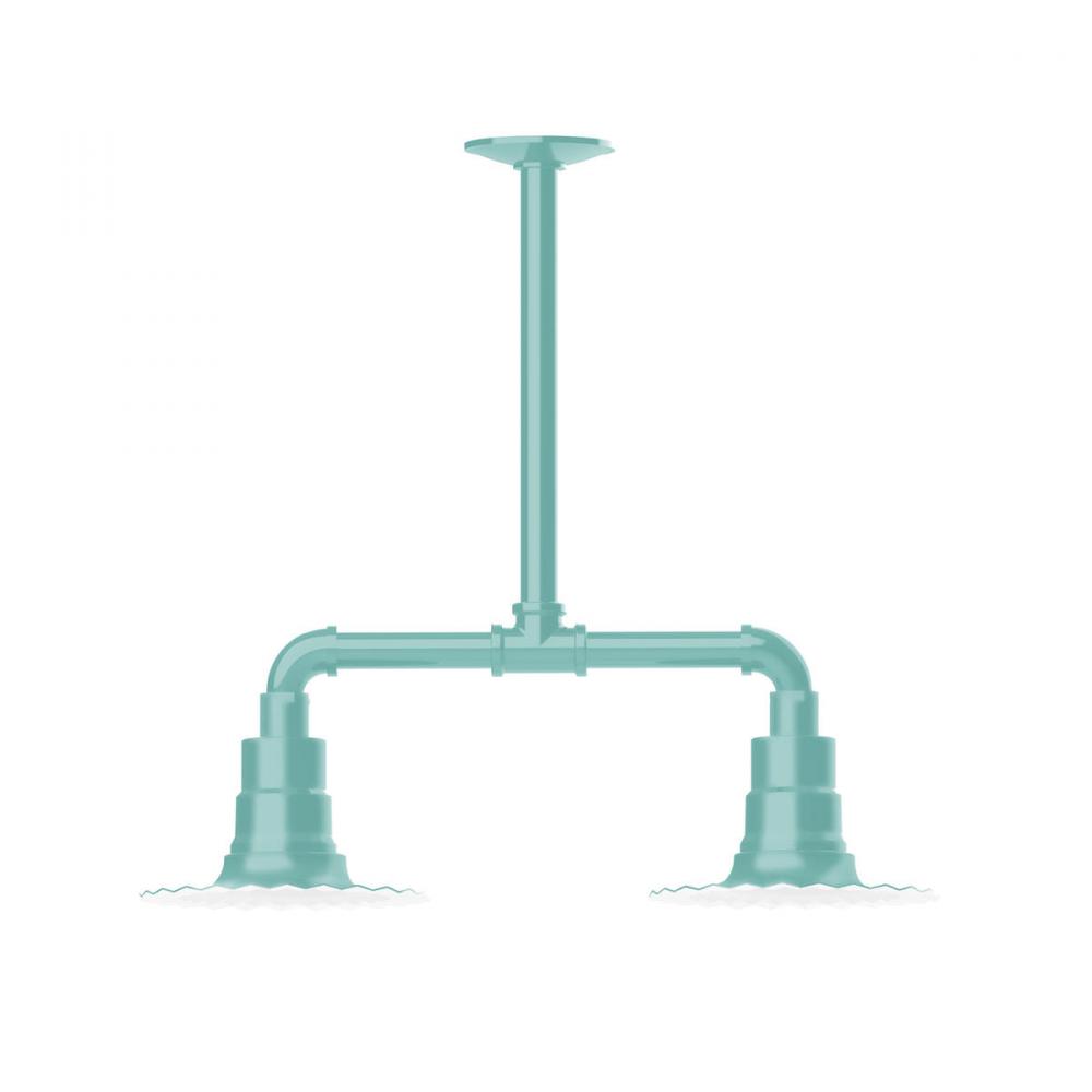 8" Radial shade, 2-light stem hung pendant, Sea Green