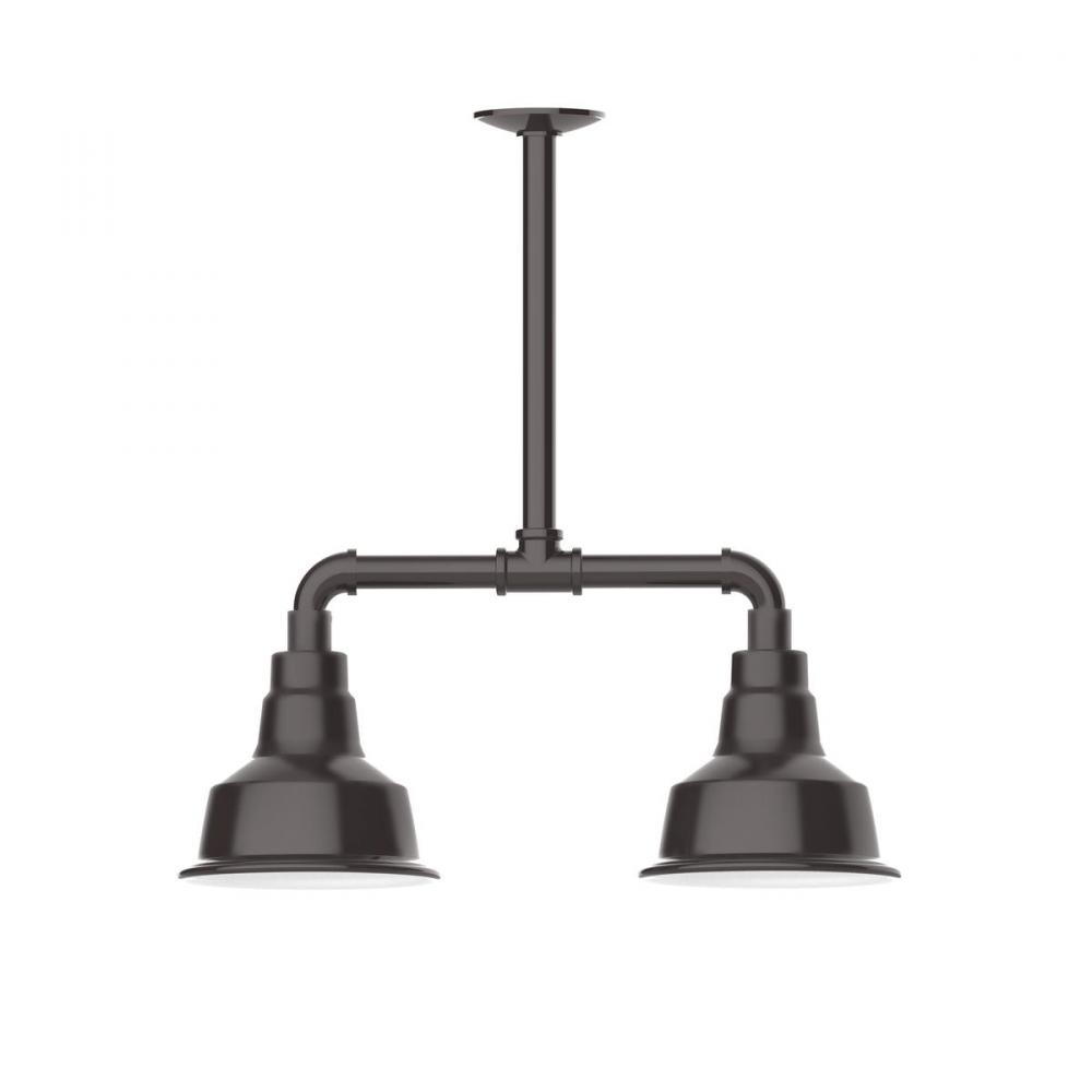 8" Warehouse shade, 2-light stem hung pendant with clear glass and cast guard, Architectural Bro
