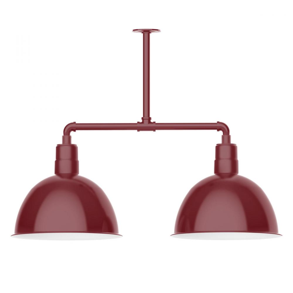 16" Deep Bowl shade, 2-light stem hung pendant with clear glass and cast guard, Barn Red