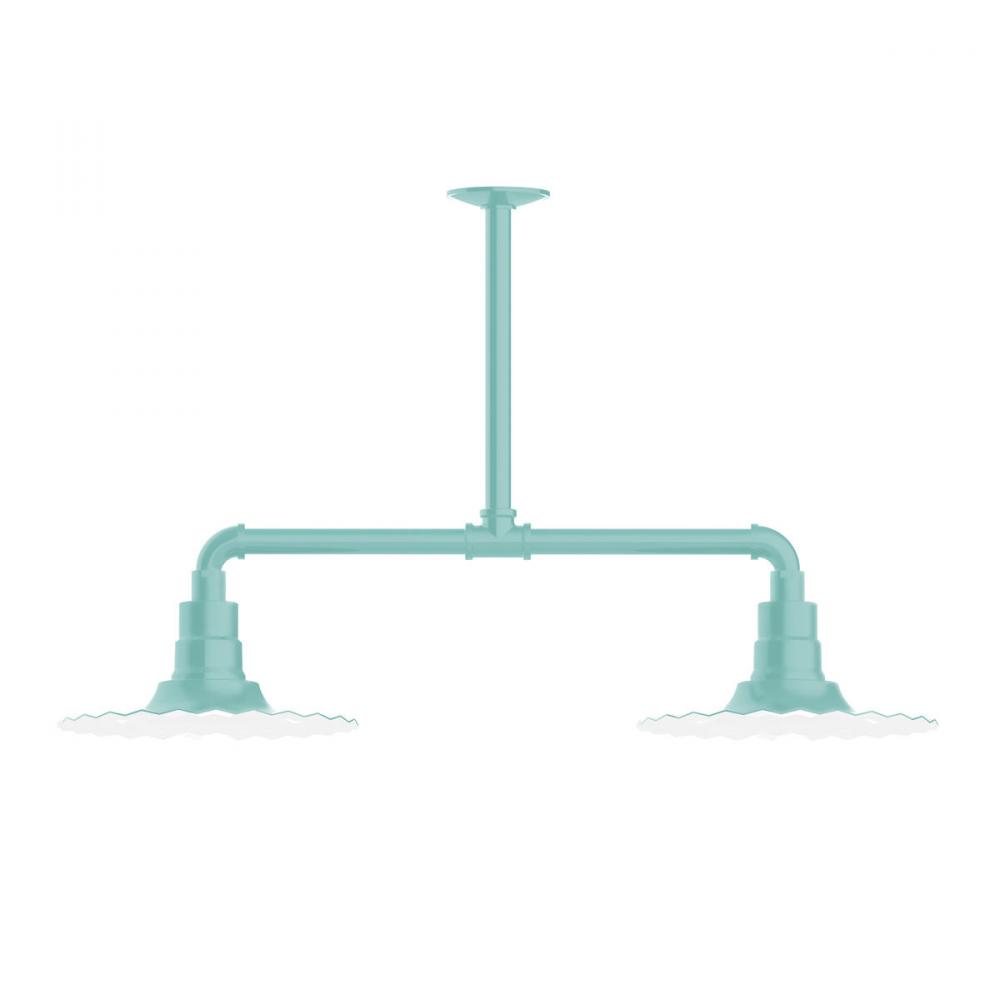 12" Radial shade, 2-light stem hung pendant, Sea Green