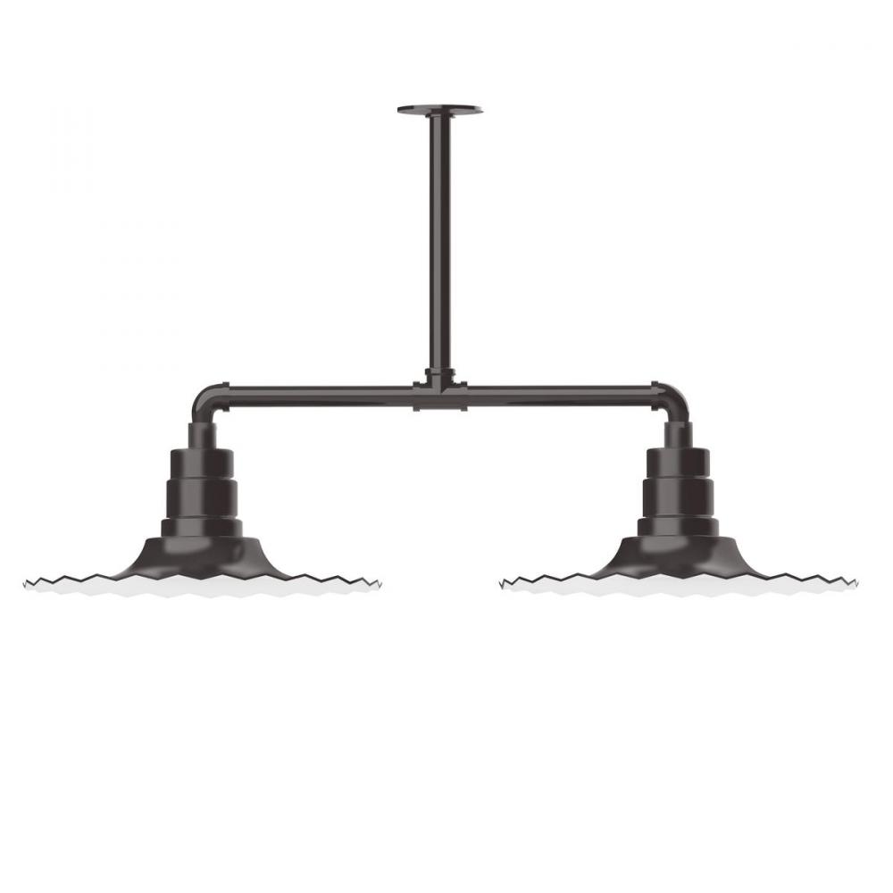 16" Radial shade, 2-light stem hung pendant with clear glass and cast guard, Architectural Bronz