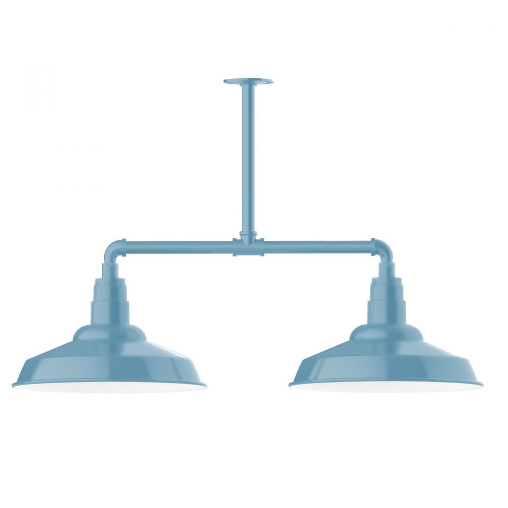 16" Warehouse shade, 2-light stem hung pendant, Light Blue