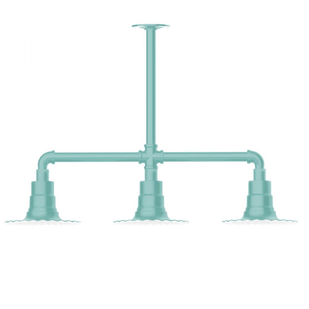 8" Radial shade, 3-light stem hung pendant, Sea Green