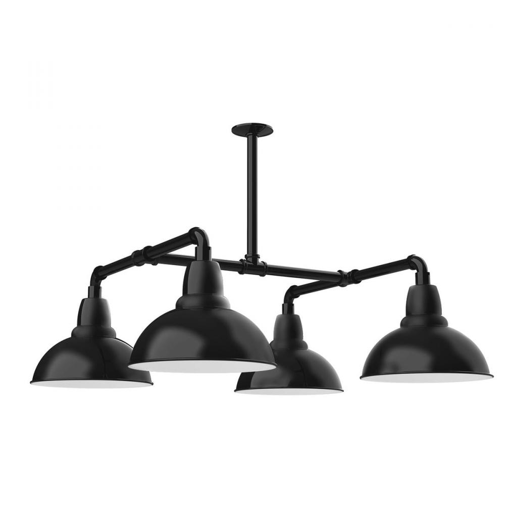 12" Cafe shade, 4-light stem hung pendant, Black