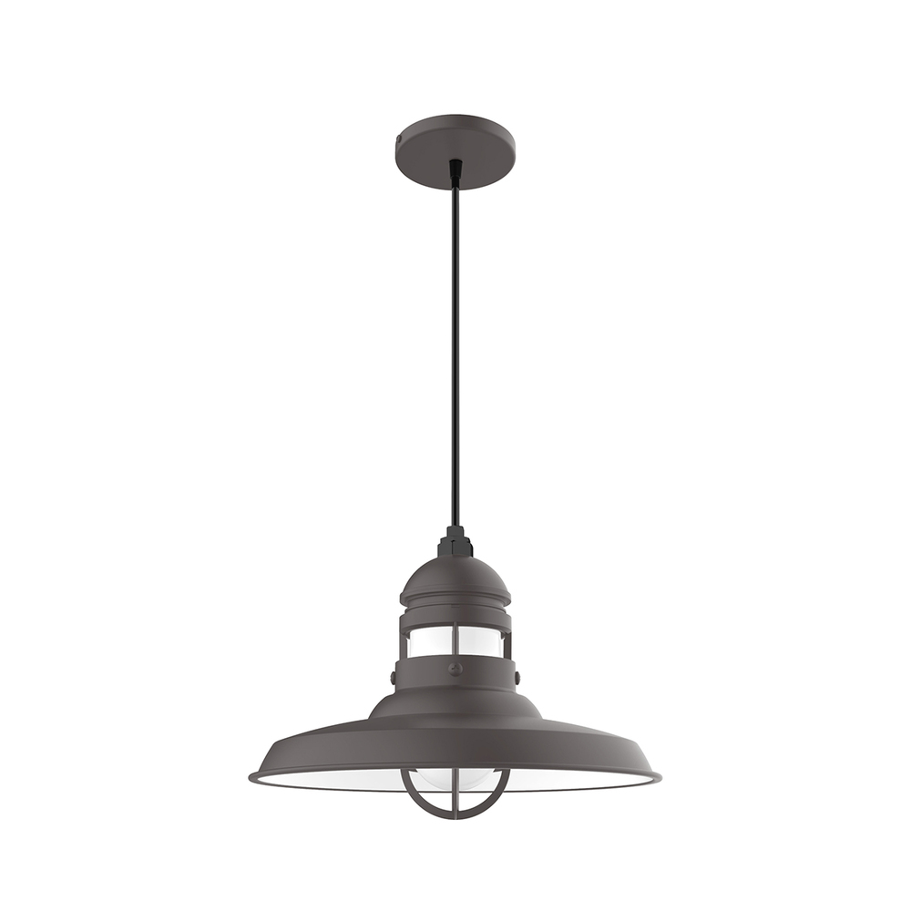14.5" Liberty shade, pendant w/ polished copper fabric cord and canopy, Frosted Glass, Bronze Ma