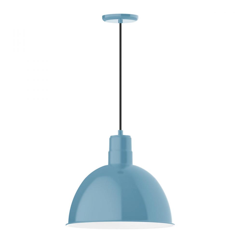 16" Deep Bowl shade, pendant w/ cool tweed fabric cord & canopy, clear glass & cast guard