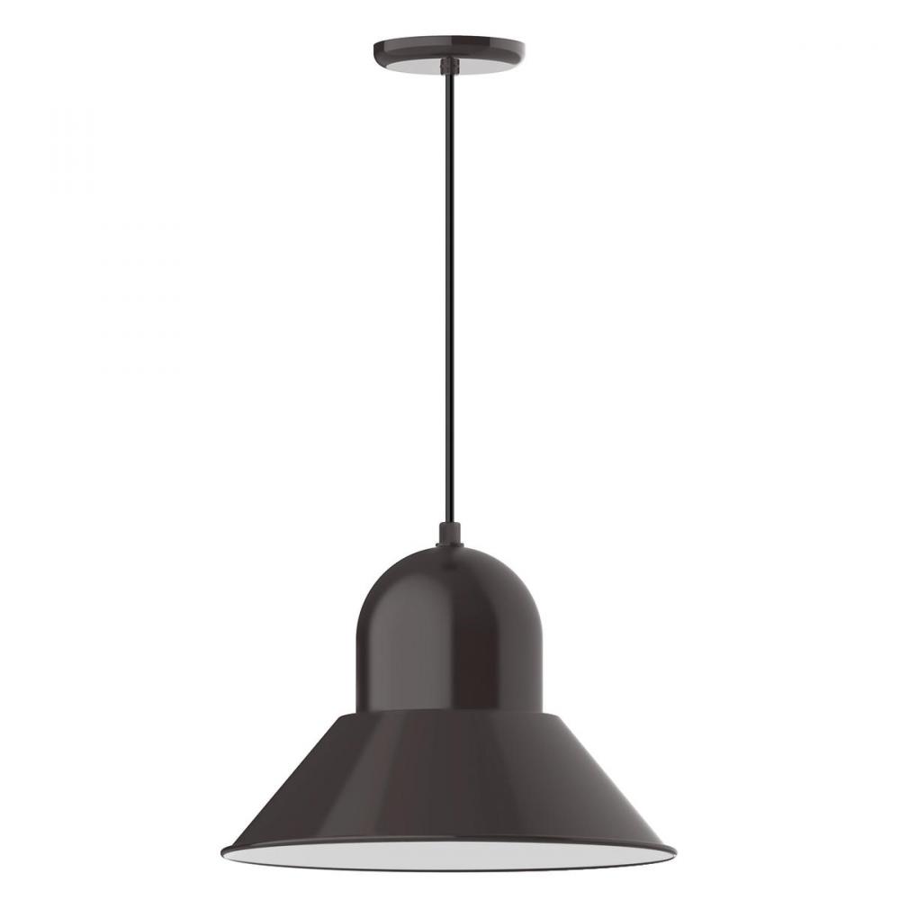 16" Prima shade, pendant with black solid fabric cord and canopy, Architectural Bronze