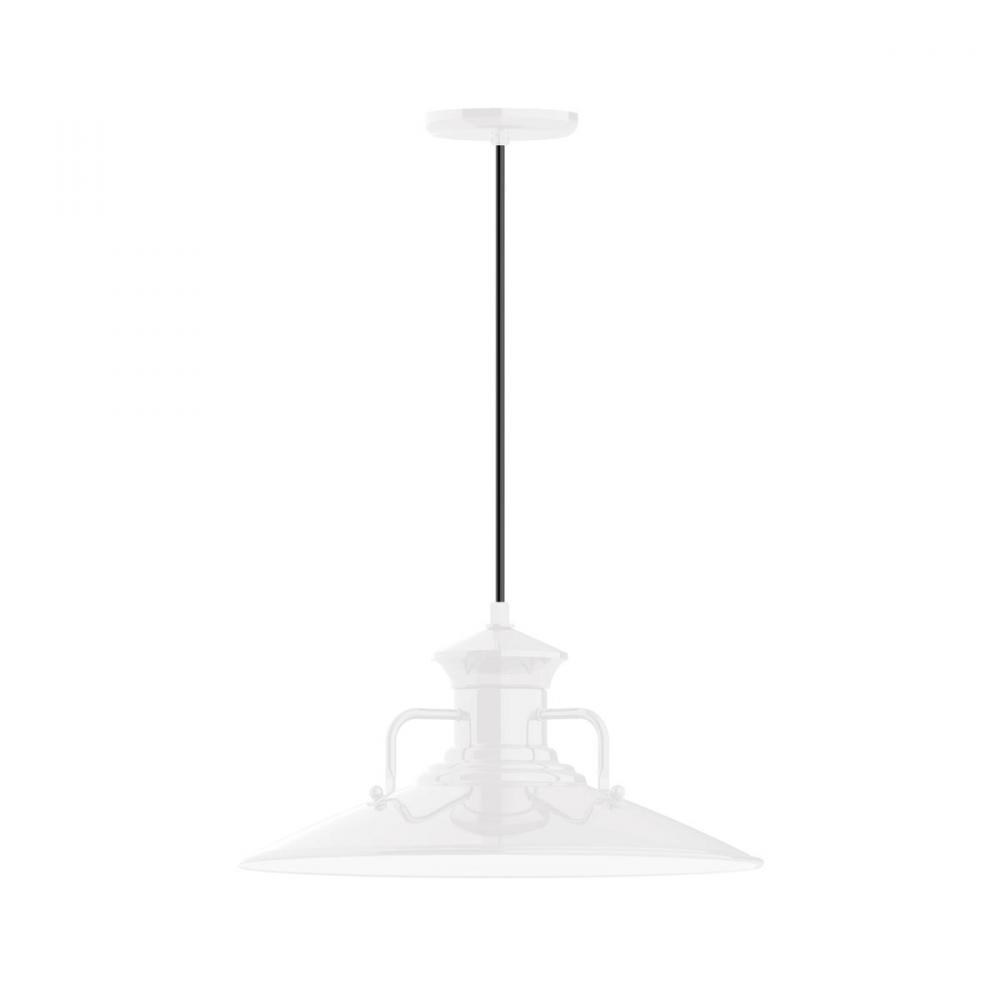 18" Homestead shade, pendant w/ black solid fabric cord & canopy, Frosted Glass & cast guard, Wh