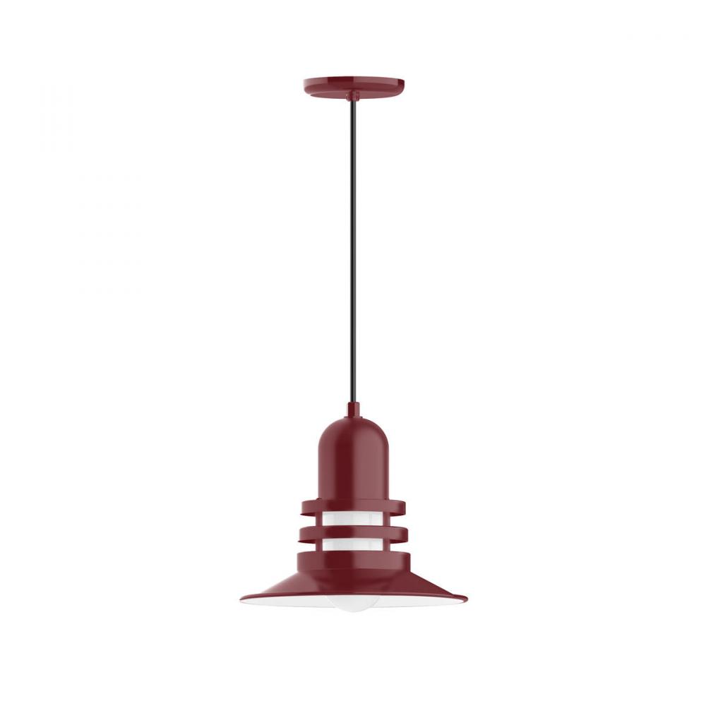 12" Atomic shade, pendant with white solid fabric cord and canopy, Barn Red