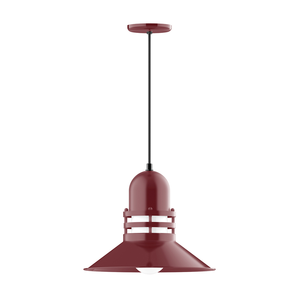 16" Atomic shade, pendant with Gray and Yellow Dot Fabric Cord and canopy, Barn Red