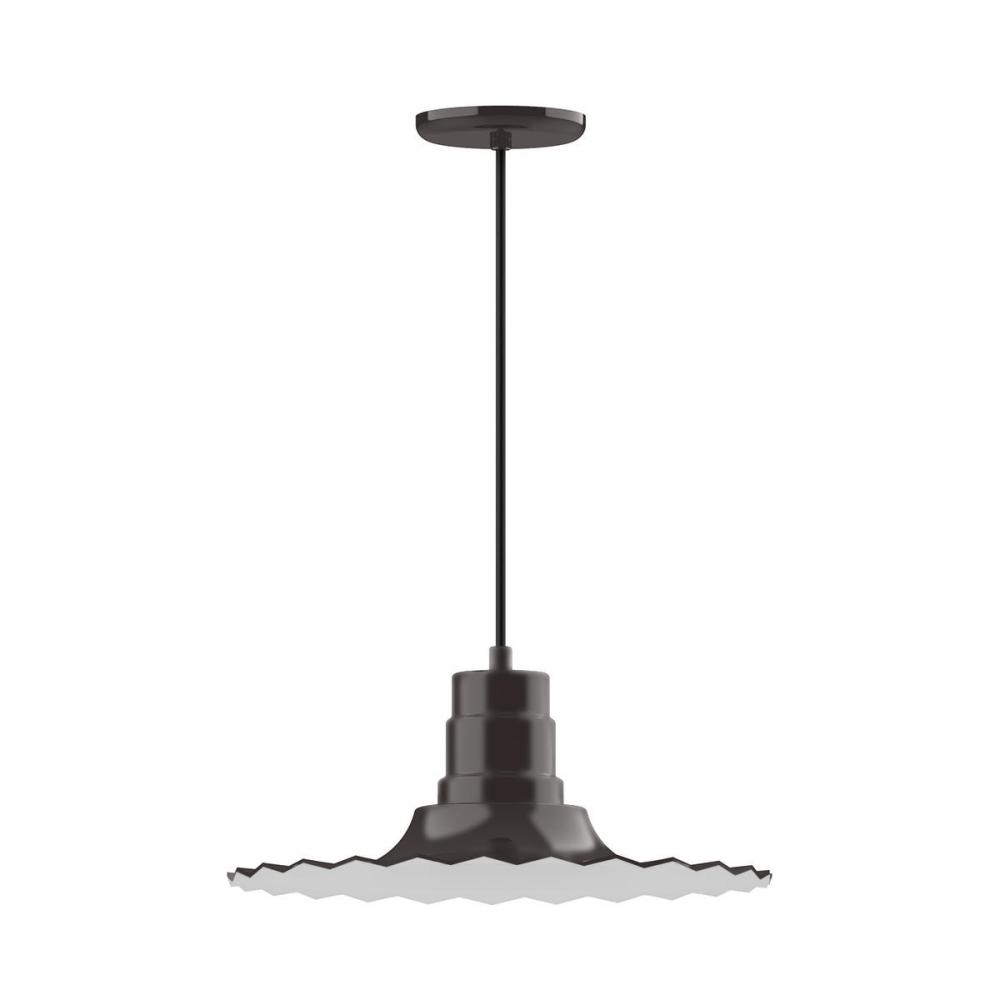 16" Radial shade, pendant with cool tweed fabric cord and canopy, Architectural Bronze