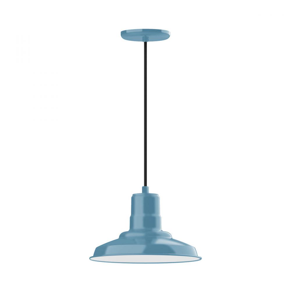 12" Warehouse shade, pendant with black cord and canopy, Light Blue