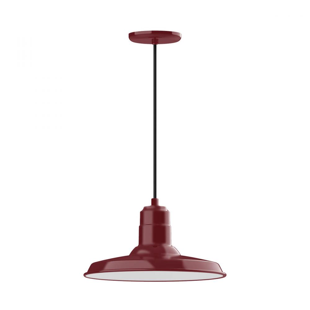 14" Warehouse shade, pendant with white and gray dot fabric cord and canopy, wire grill, Barn Re