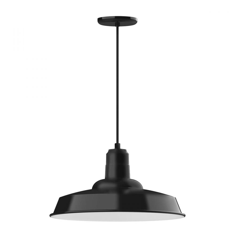 18" Warehouse shade, pendant w/ white & gray dot fabric cord & canopy, Frosted Glass & cast guar