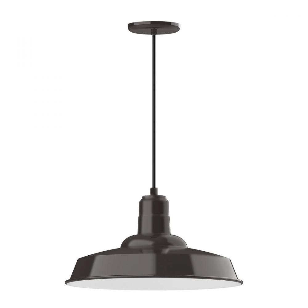 18" Warehouse shade, pendant w/ white & gray dot fabric cord & canopy, clear glass & cast guard