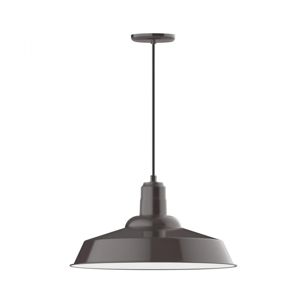 20" Warehouse shade, pendant with black solid fabric cord and canopy, Architectural Bronze