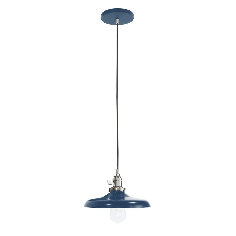 10" Uno Pendant, cool tweed fabric cord with canopy, Navy with Brushed Nickel Hardware