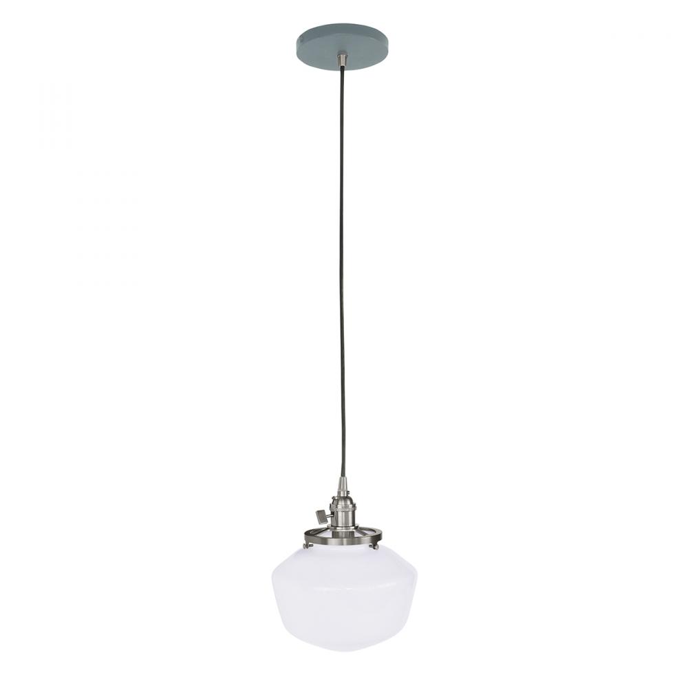 8" Uno Pendant, ivory fabric cord with canopy, Slate Gray with Brushed Nickel Hardware