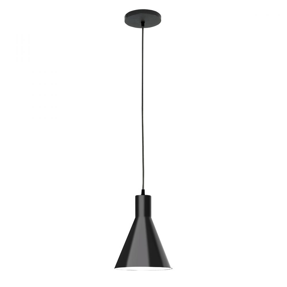 8" Jerome shade, white and gray dot fabric cord with canopy, Black