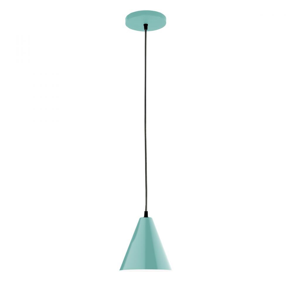 8" Jynx shade, black cord with canopy, Sea Green