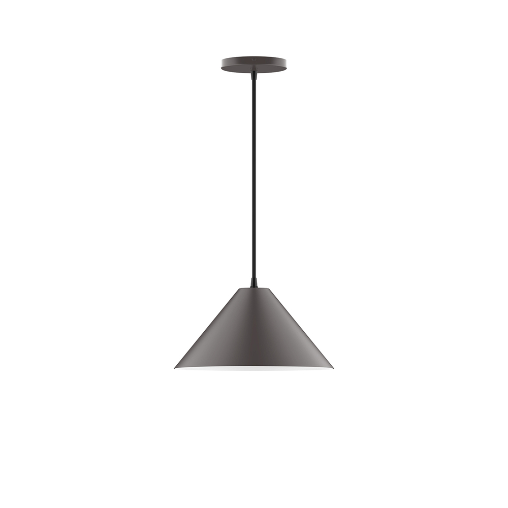 12" Pinnacle Pendant w/ 6 inch white opal glass globe, neutral argyle fabric cord w/ canopy