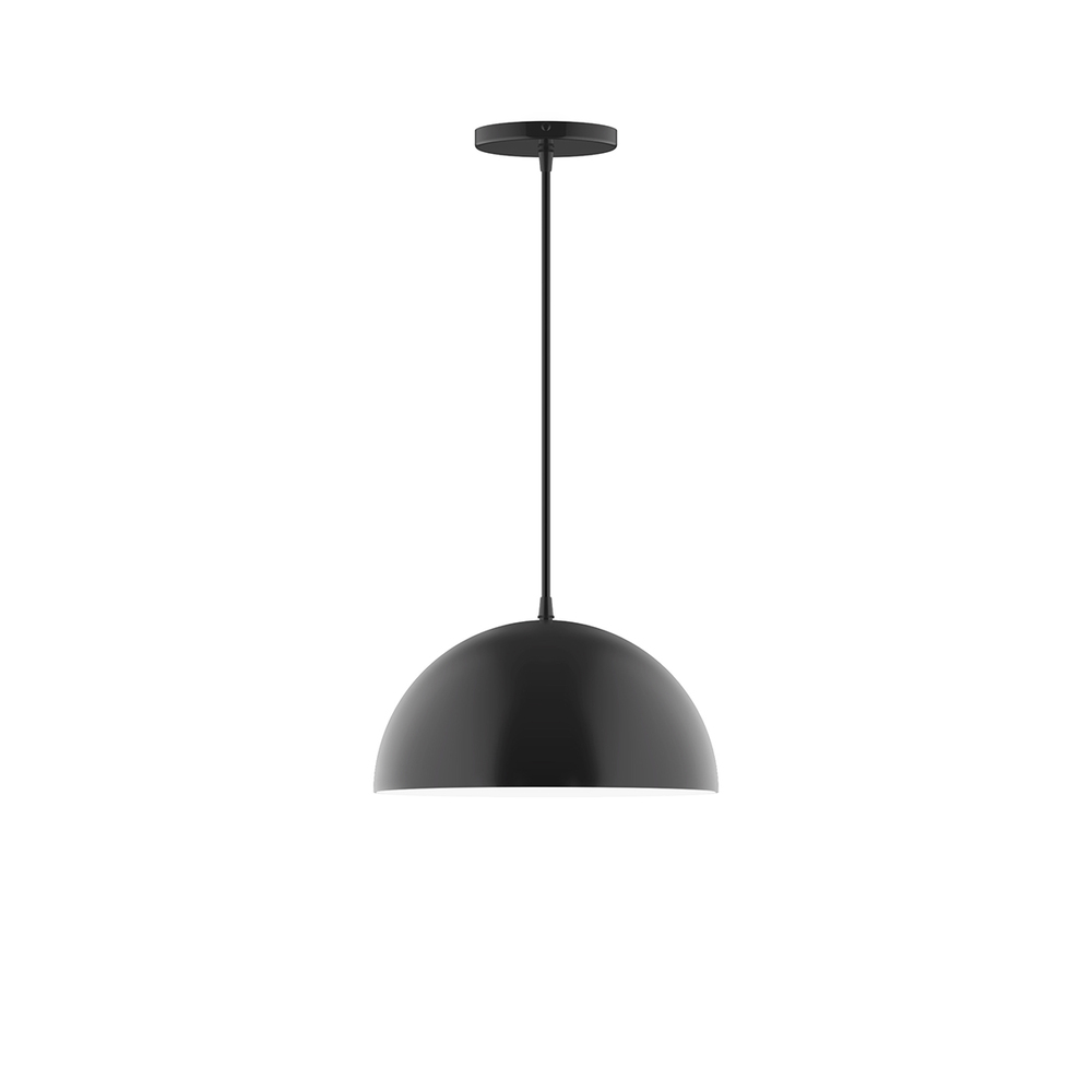 12" Arcade LED Pendant, navy mini tweed fabric cord with canopy, Black
