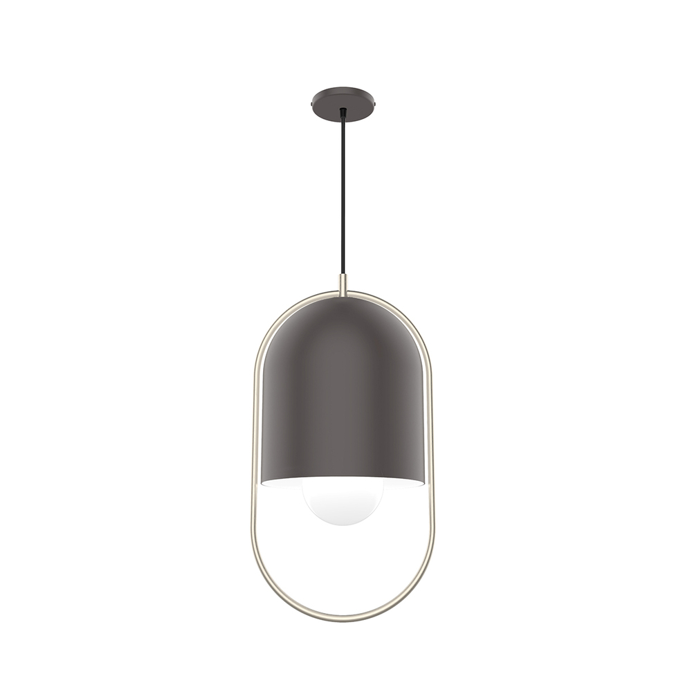 Orbit Oblong Pendant with Red and White Zigzag Fabric Cord, Bronze Matte with Brushed Nickel accents