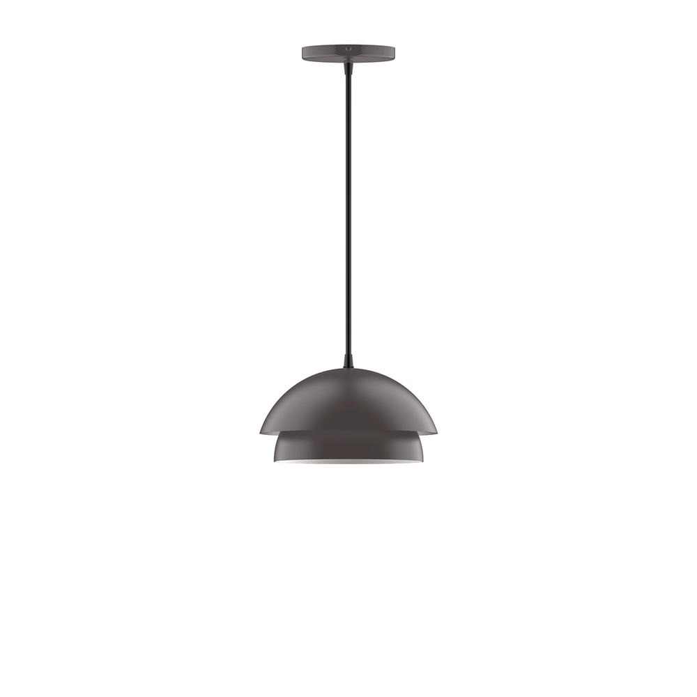 10" Nest Pendant w/ 6 inch white opal glass globe, cool tweed fabric cord w/ canopy, Bronze Matt