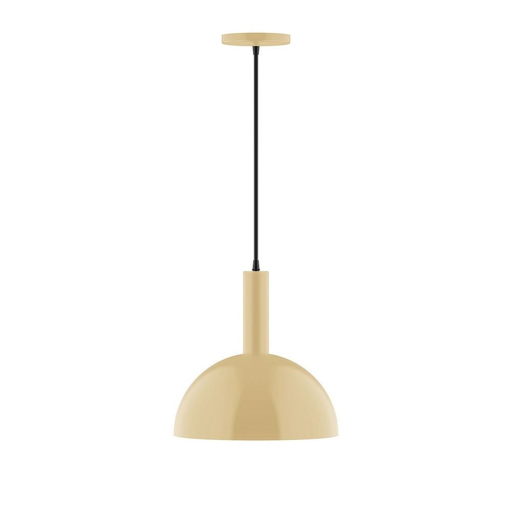 12" Ray Pendant, Gray and Yellow Dot Fabric Cord with canopy, Ivory