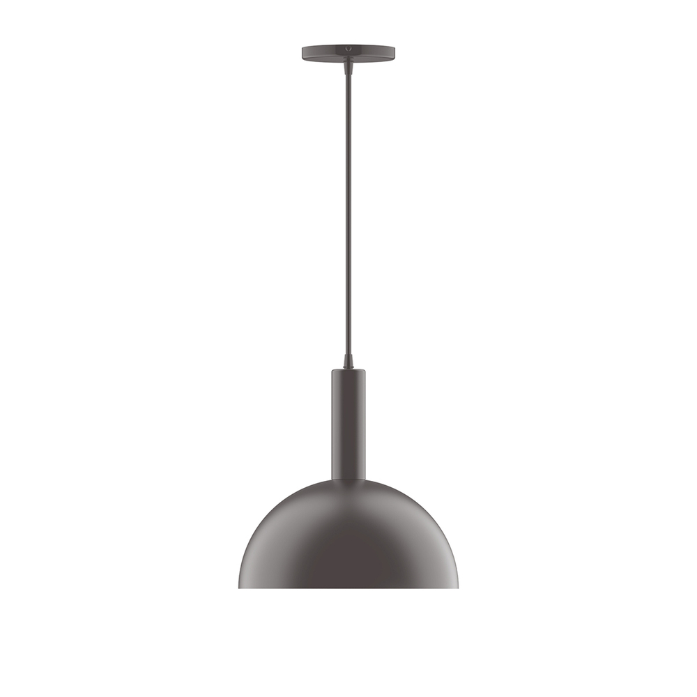 12" Ray Pendant w/ 6 in white opal glass globe, polished copper fabric cord w/ canopy, Bronze Ma