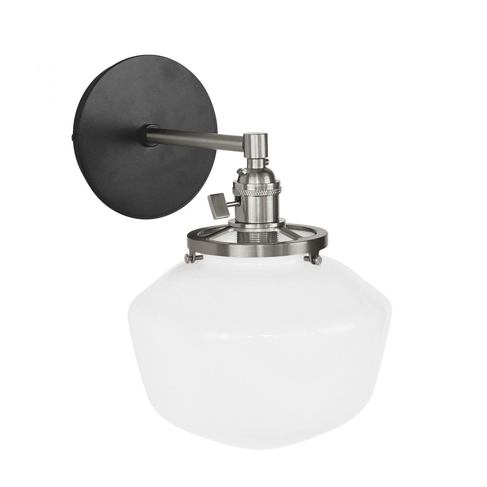 Uno 8" wall sconce, with Schoolhouse glass shade,  Black with Brushed Nickel hardware