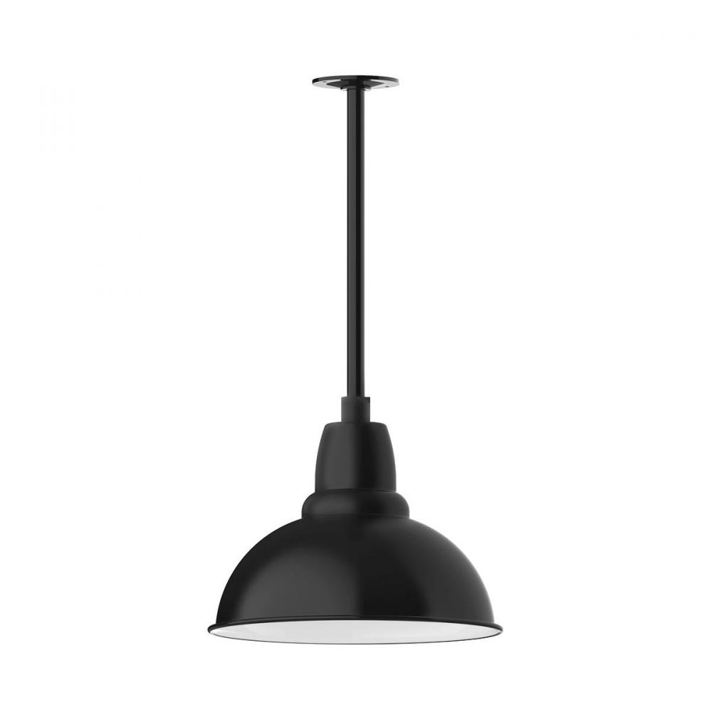 14" Cafe shade, stem mount pendant with canopy with clear glass and cast guard, Black