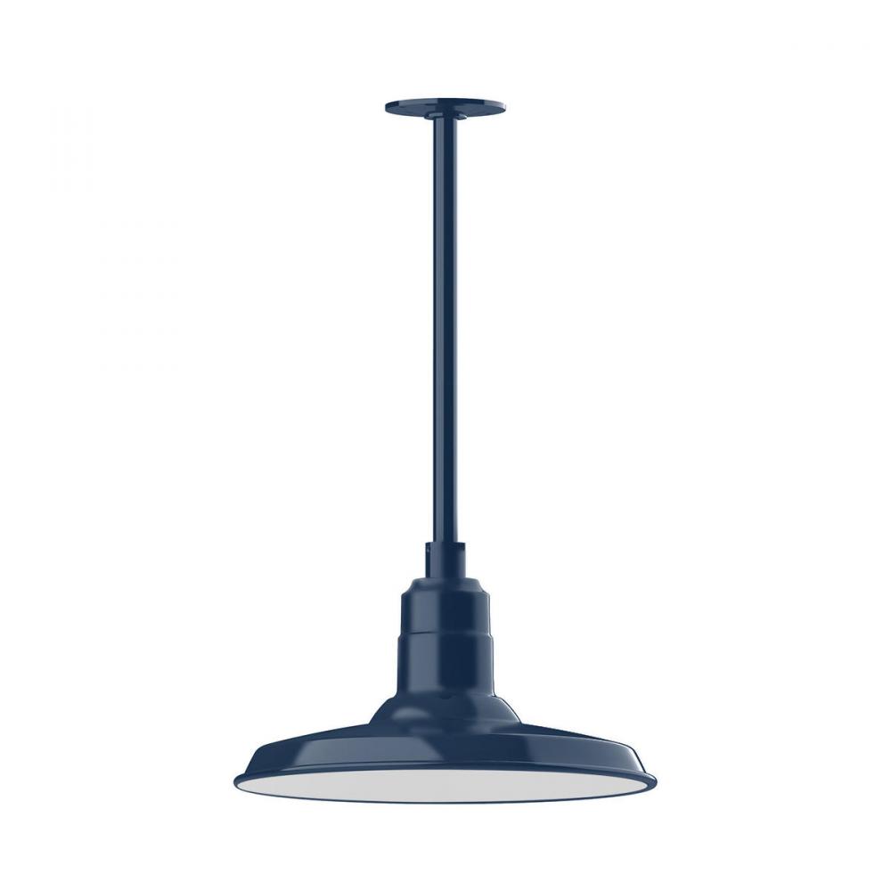 14" Warehouse shade, stem mount pendant with wire grill, Navy